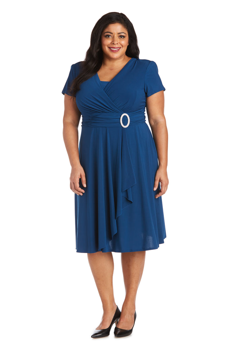 Faux Wrap Dress with Waist Embellishment - Plus