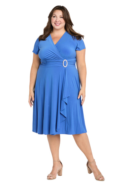 Faux Wrap Dress with Waist Embellishment Faux Wrap Dress with Waist Embellishment