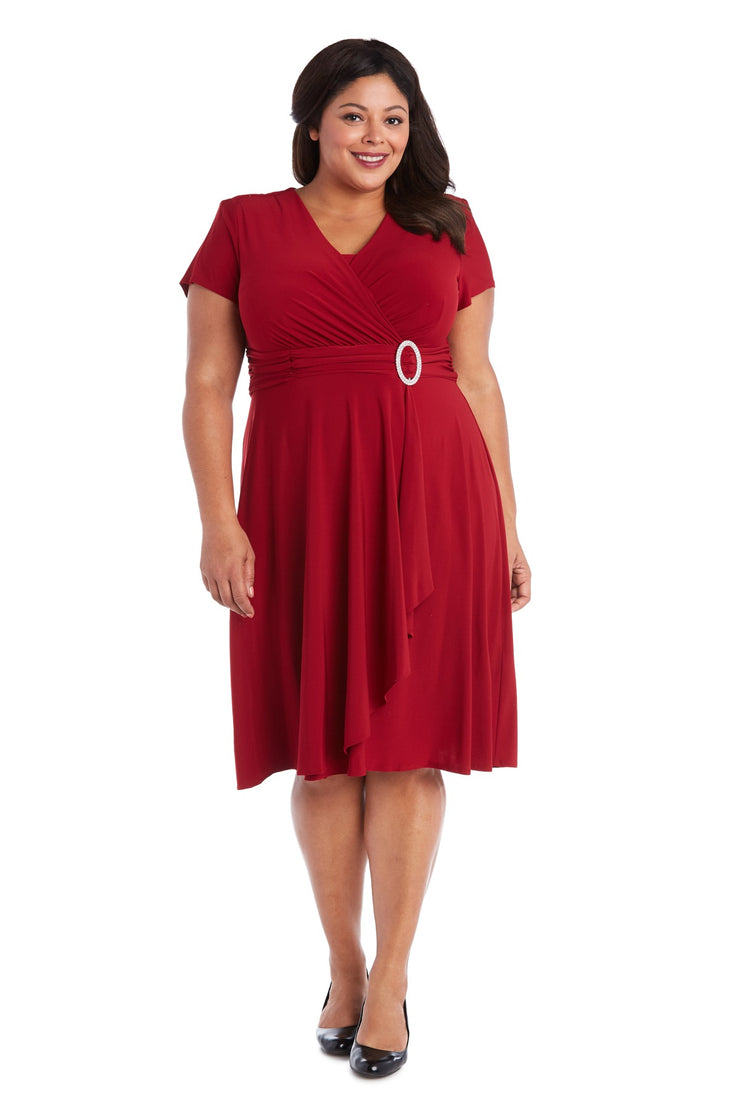 Faux Wrap Dress with Waist Embellishment - Plus