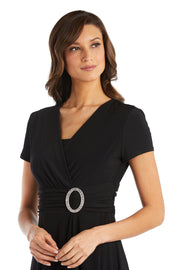 Faux Wrap Dress with Waist Embellishment - Petite