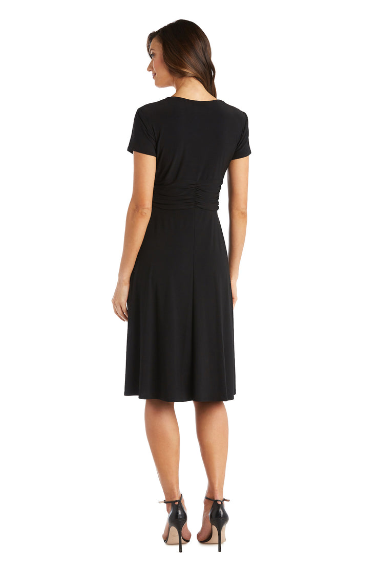 Faux Wrap Dress with Waist Embellishment - Petite