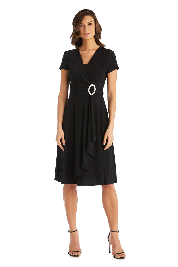Faux Wrap Dress with Waist Embellishment - Petite