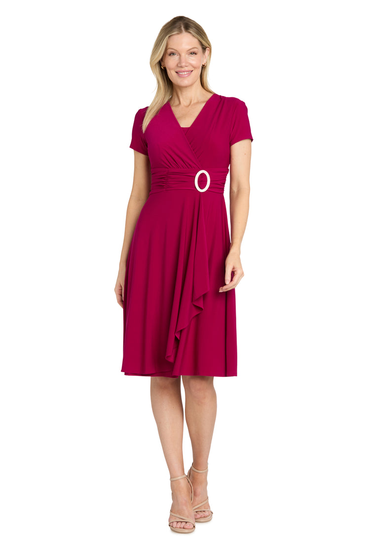 R&M Richards Short-Sleeve Faux-Wrap Dress - Red - Size 14 R&M Richards Short-Sleeve Faux-Wrap Dress - Red - Size 14