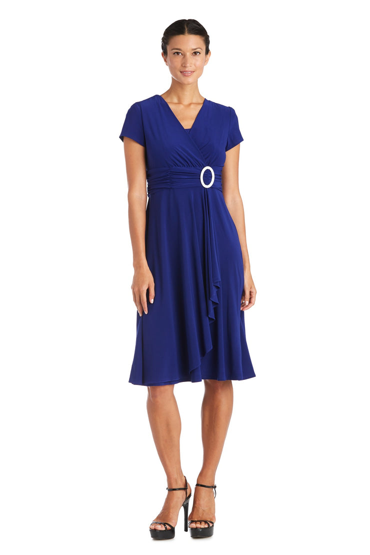 R&M Richards Short-Sleeve Faux-Wrap Dress - Navy