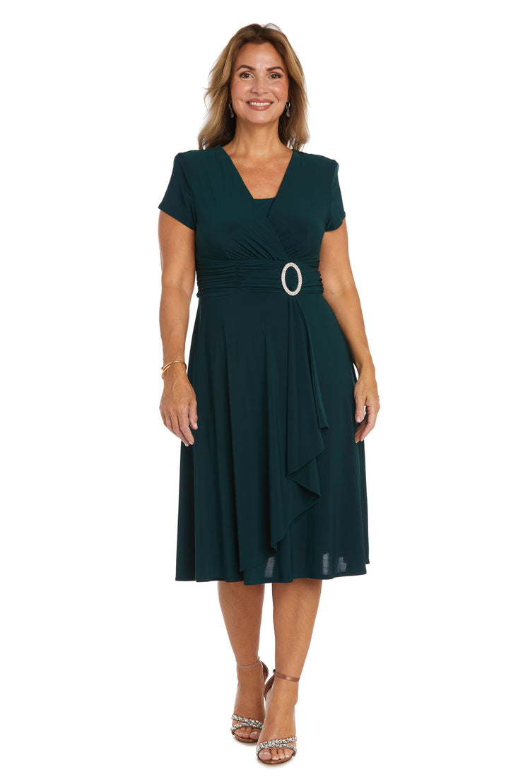 Faux Wrap Dress with Waist Embellishment