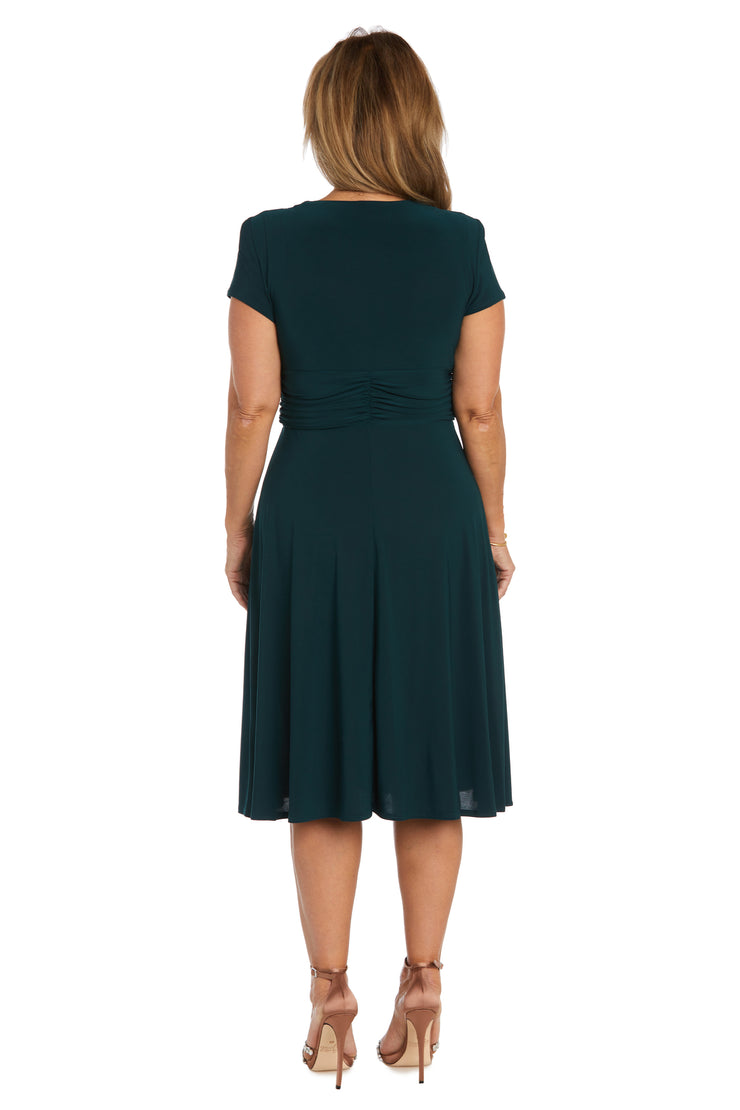 Faux Wrap Dress with Waist Embellishment