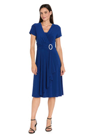 Faux Wrap Dress with Waist Embellishment