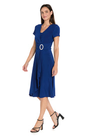 Faux Wrap Dress with Waist Embellishment