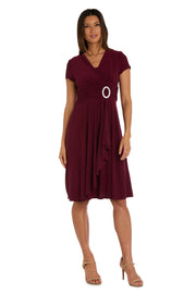 Faux Wrap Dress with Waist Embellishment - Petite