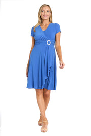 Faux Wrap Dress with Waist Embellishment