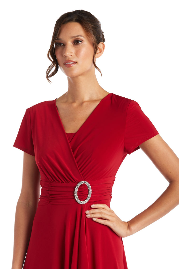 Faux Wrap Dress with Waist Embellishment R&M Richards Faux Wrap Dress with Waist Embellishment R&M Richards