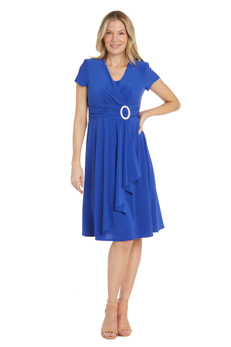 Faux Wrap Dress with Waist Embellishment