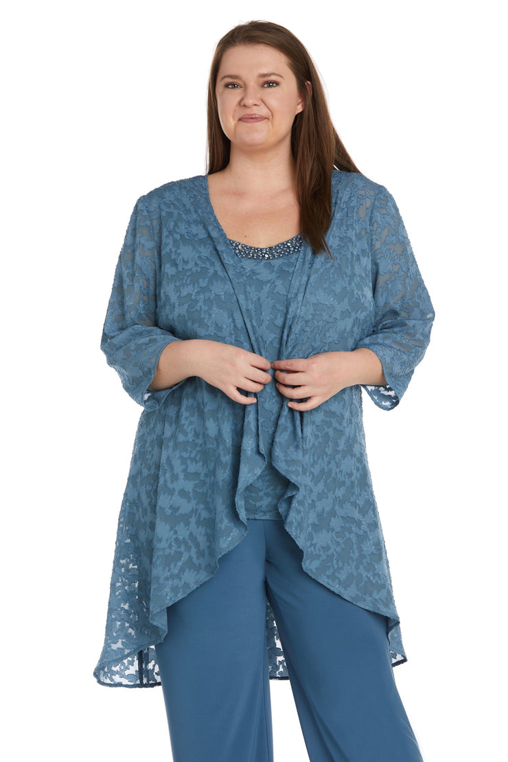 Three Piece Jacquard Burnout Pantsuit - Extra Plus