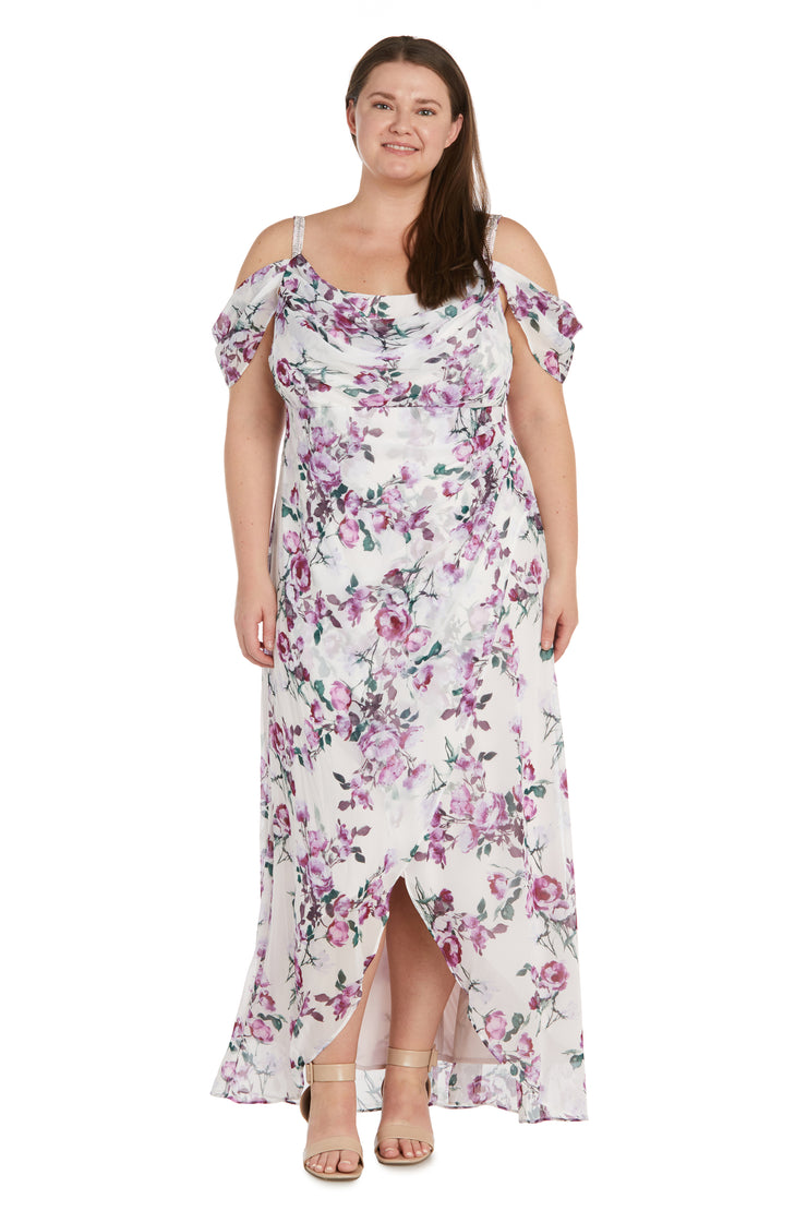 Rhinestone Off The Shoulder Floral Dress - Plus