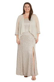 Lace Jacket Dress with Pearl Neck Trim - Plus