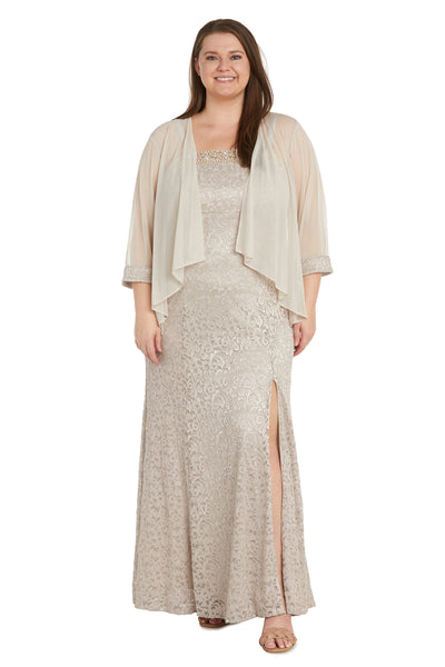 Lace Jacket Dress with Pearl Neck Trim - Plus