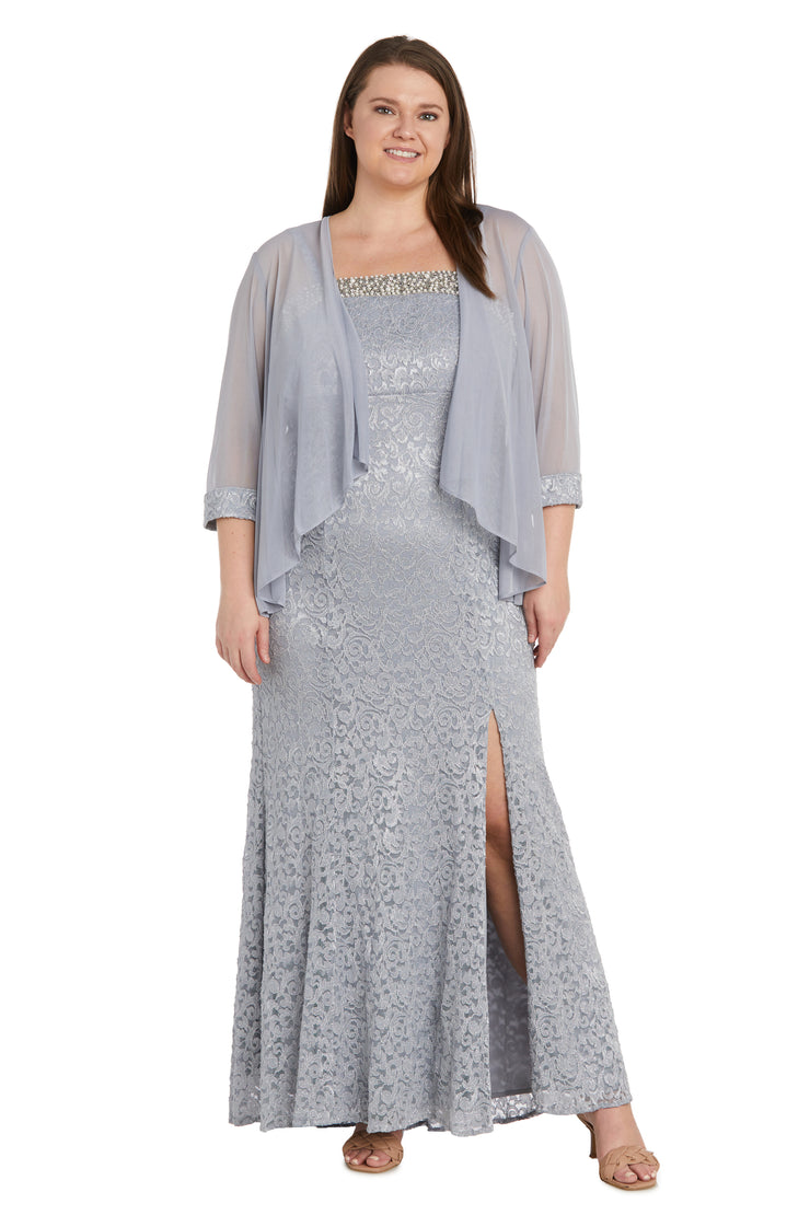 Lace Jacket Dress with Pearl Neck Trim - Plus