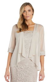 Lace Jacket Dress with Pearl Neck Trim