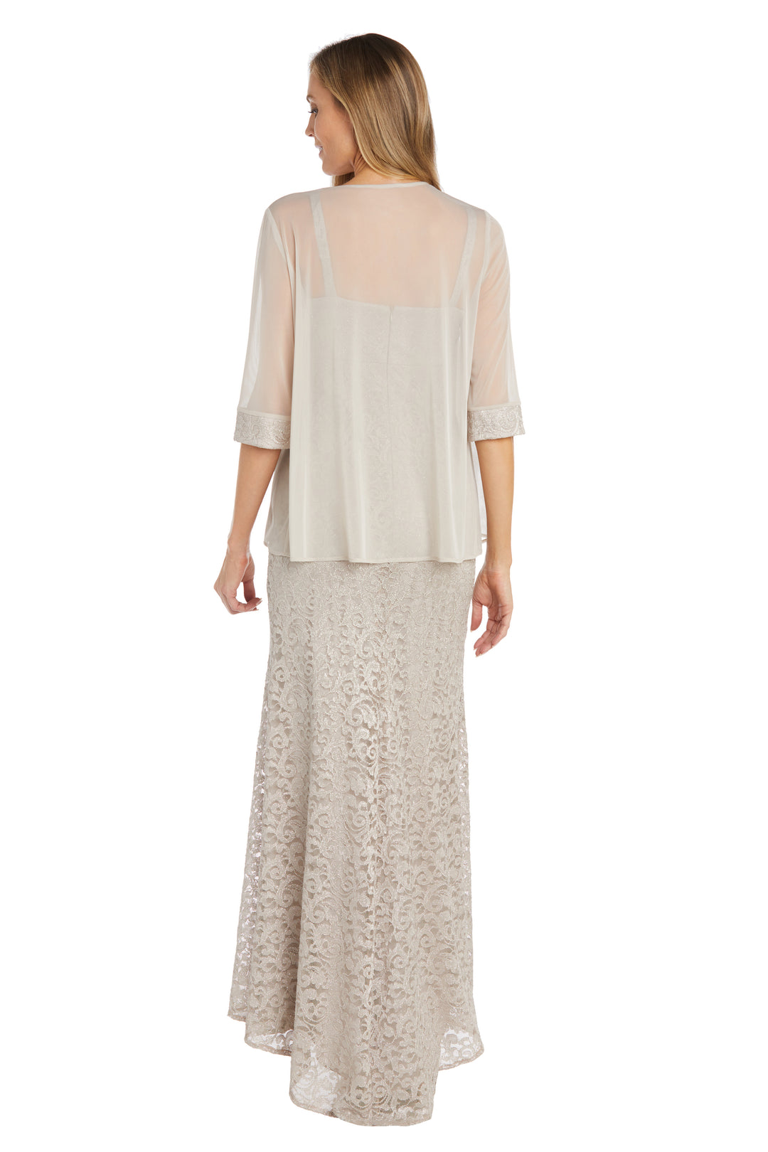 R & M Richards Women's 2 Pc. Lace Beaded Gown & Jacket - Champagne