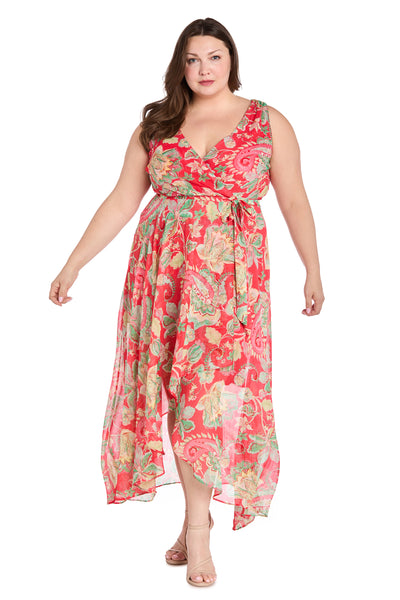 Coral Green High-Low Chiffon Dress - Plus