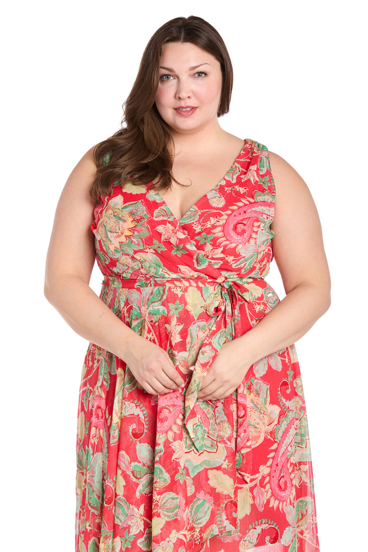 Coral Green High-Low Chiffon Dress - Plus