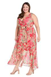 Coral Green High-Low Chiffon Dress - Plus