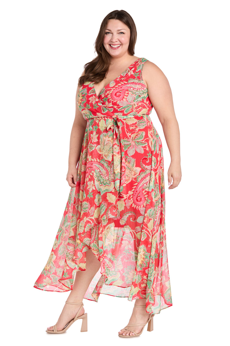 Coral Green High-Low Chiffon Dress - Plus