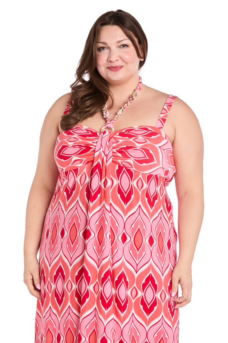 Coral ITY Maxi Dress with Gold Chain Tie - Plus