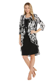 Black and White Floral Printed Daytime Jacket Dress - Petite