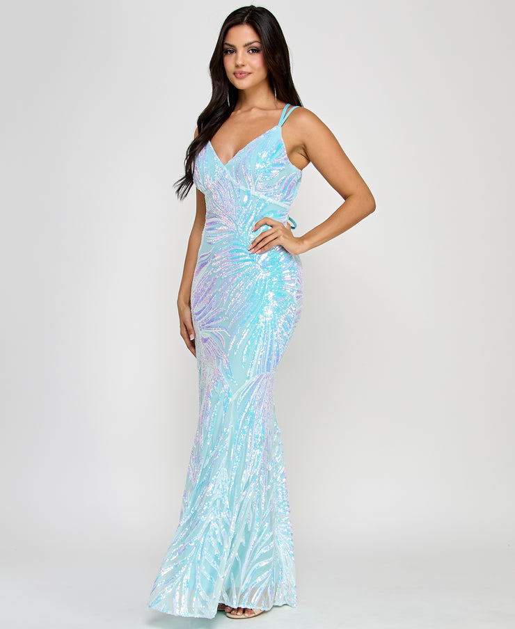 Francesca Feathered Sequin Gown