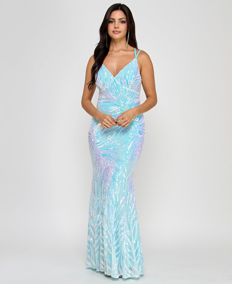 Francesca Feathered Sequin Gown