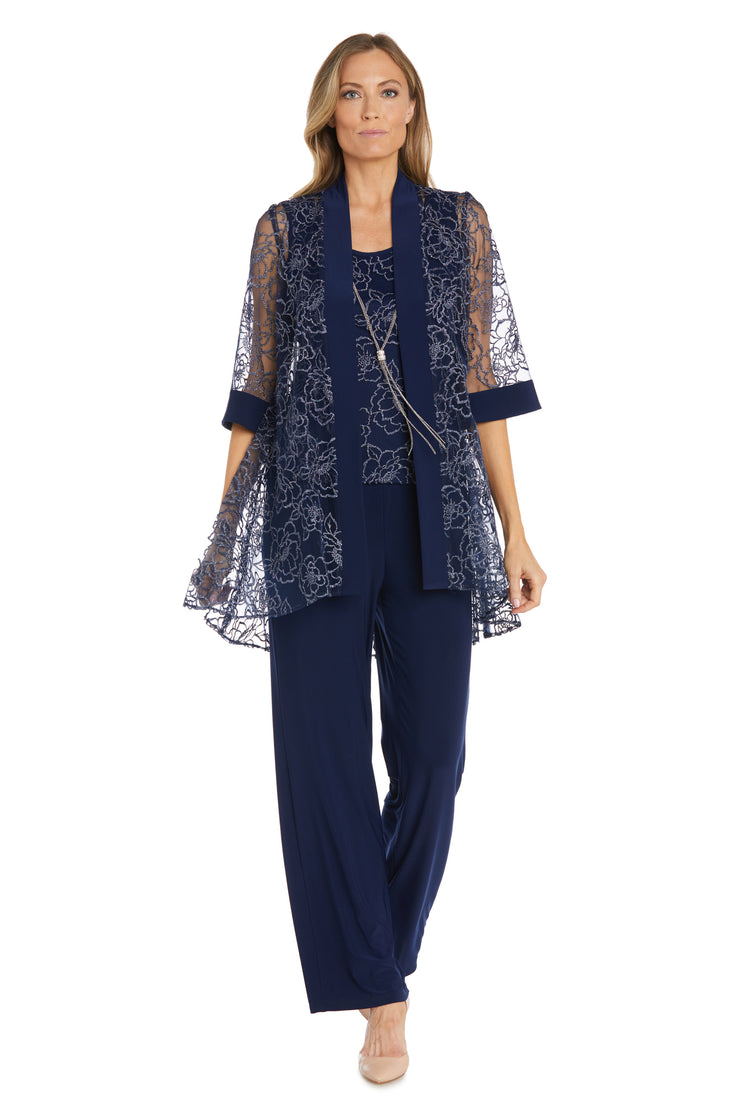 Metallic Flower Jacket and Tank Pantsuit with Necklace