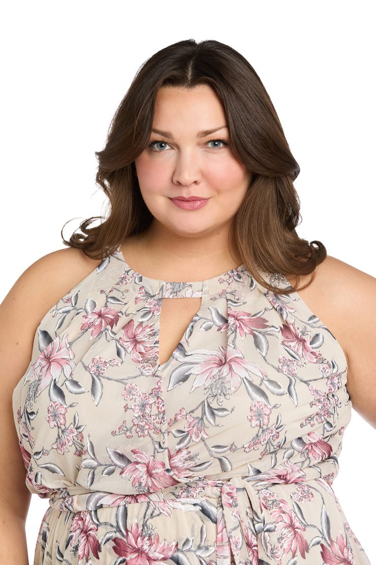 Plus Size Printed Floral Dress Midi R&M Richards 1350W - Ecru / 22w Plus Size Printed Floral Dress Midi R&M Richards 1350W - Ecru / 22w