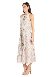 Floral Chiffon Midi Dress with Keyhole Halter Neck