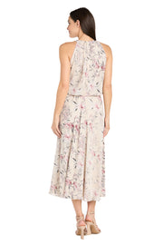 Floral Chiffon Midi Dress with Keyhole Halter Neck - Petite