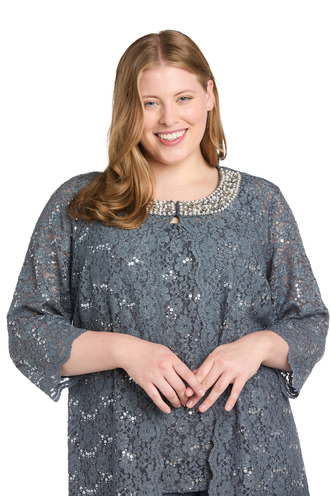 Lace Pantsuit with Pearl Neckline - Plus – R&M Richards