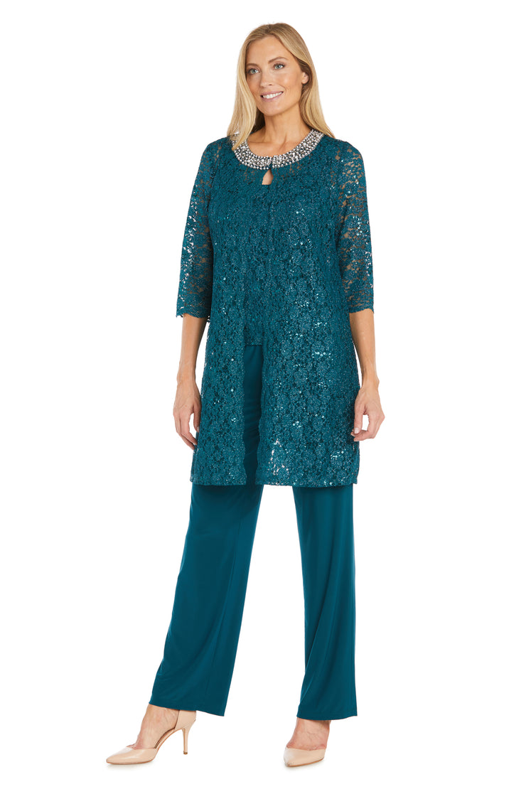 Lace Pantsuit with Pearl Neckline