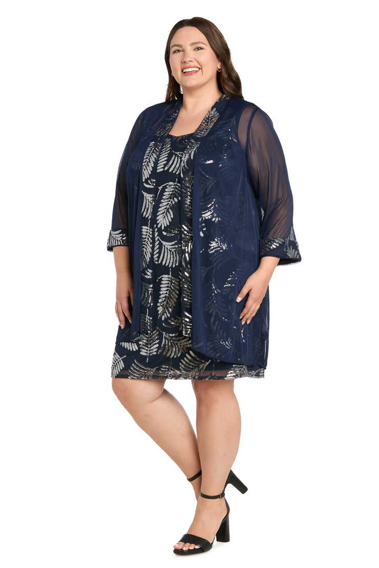 Leaf Sequin Mesh Jacket Dress with Sheer Chiffon Jacket