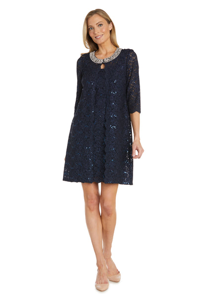Lace Jacket Dress With Pearl Detail Neckline - Petite
