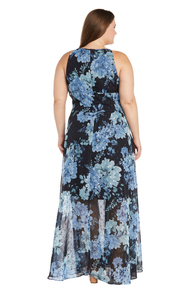 Floral Black and Blue Maxi Dress with Keyhole Detail - Plus