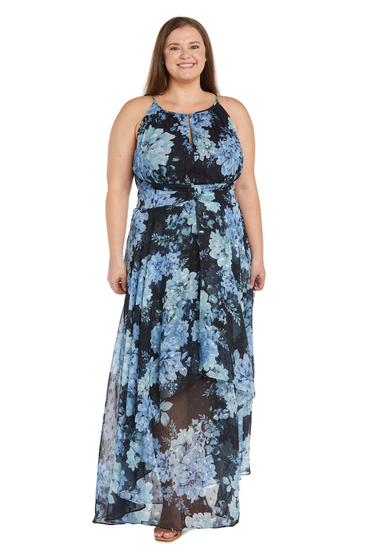 Floral Black and Blue Maxi Dress with Keyhole Detail - Plus R&M Richards Floral Black and Blue Maxi Dress with Keyhole Detail - Plus R&M Richards