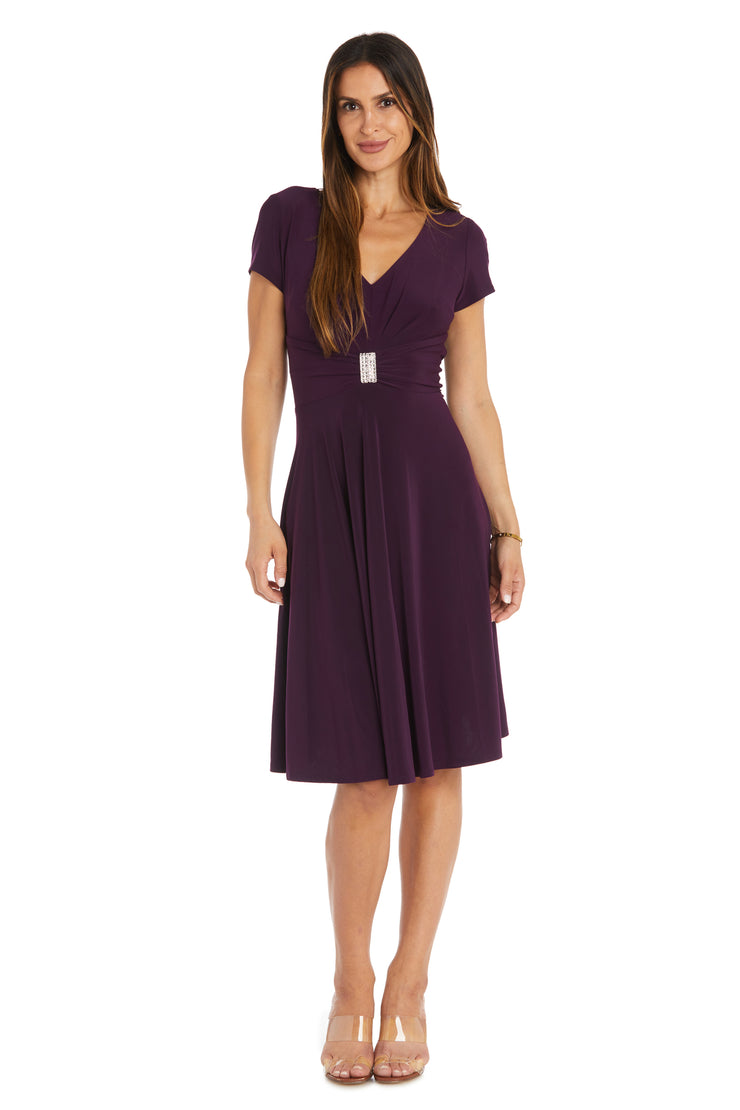 Midi Cocktail Dress with Rhinestone Waist Embellishment - Petite