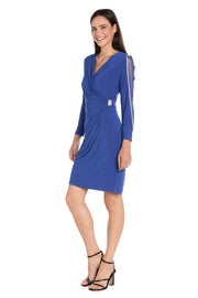 Cocktail Dress With Rhinestone Arm Detail & Sheer Inserts - Petite