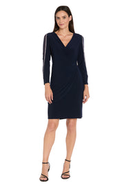 Cocktail Dress With Rhinestone Arm Detail & Sheer Inserts - Petite