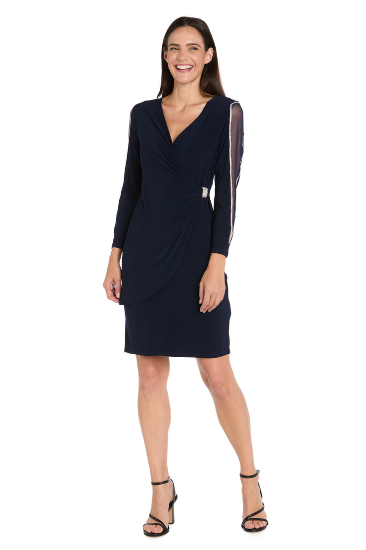 Cocktail Dress With Rhinestone Arm Detail & Sheer Inserts - Petite