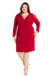 Cocktail Dress With Rhinestone Arm Detail & Sheer Inserts - Plus
