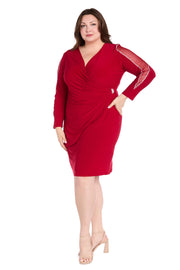 Cocktail Dress With Rhinestone Arm Detail & Sheer Inserts - Plus