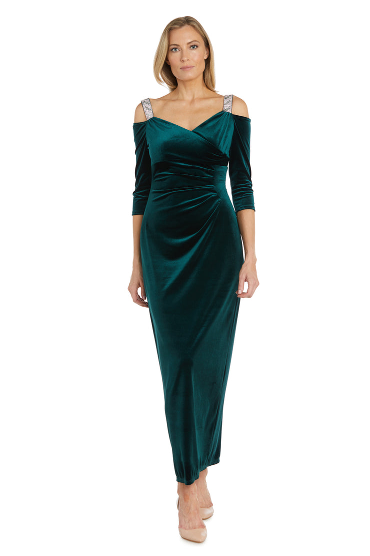 Long Stretched Velvet Evening Gown With Rhinestone Straps