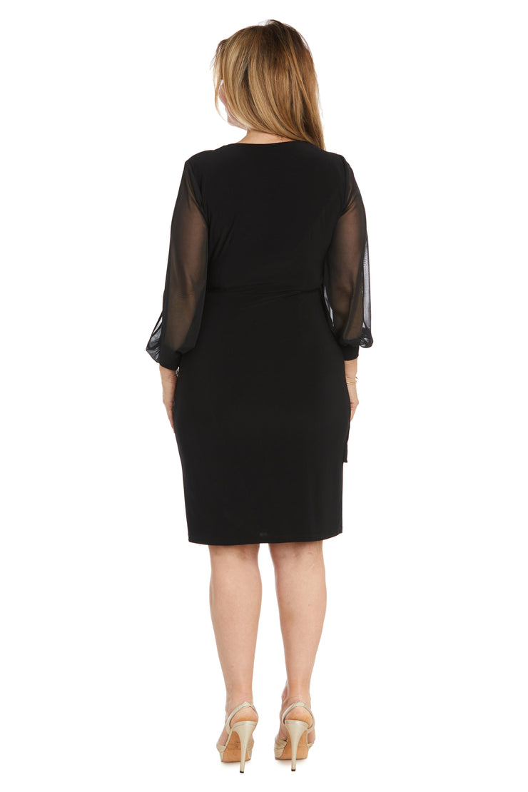 Cocktail Dress With Sheer Balloon Sleeves and Slit Detail - Petite