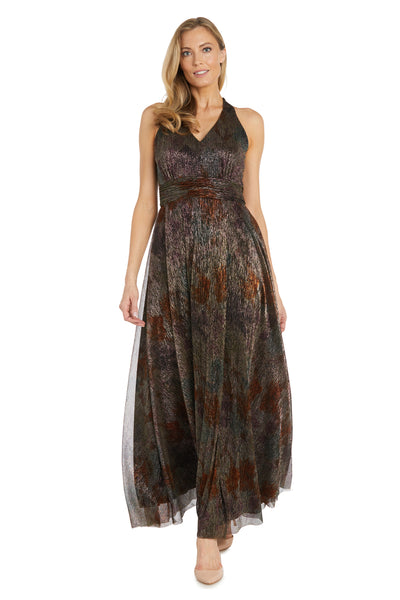 Long Printed Metallic Evening Gown